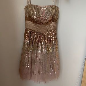 Bcbg Maxazria Beige Sequins mini party dress.